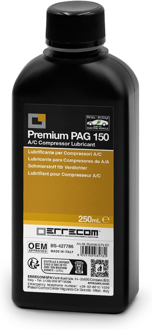 PAG 150-250 mL, Lubrifiant pour Compresseurs de Climatisation automobile, y compris les Compresseurs Électriques, fonctionnant avec gaz réfrigérants R134a et R1234yf PAG 150 250 mL