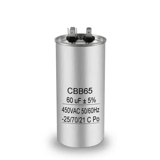 Iruihoo 60uF CBB65 Condensateur moteur 450 V AC 50/60 Hz,60 µF avec auto-guérison, boîtier métallique pour climatisation, réfrigérateur, compresseur 60uF/60µF