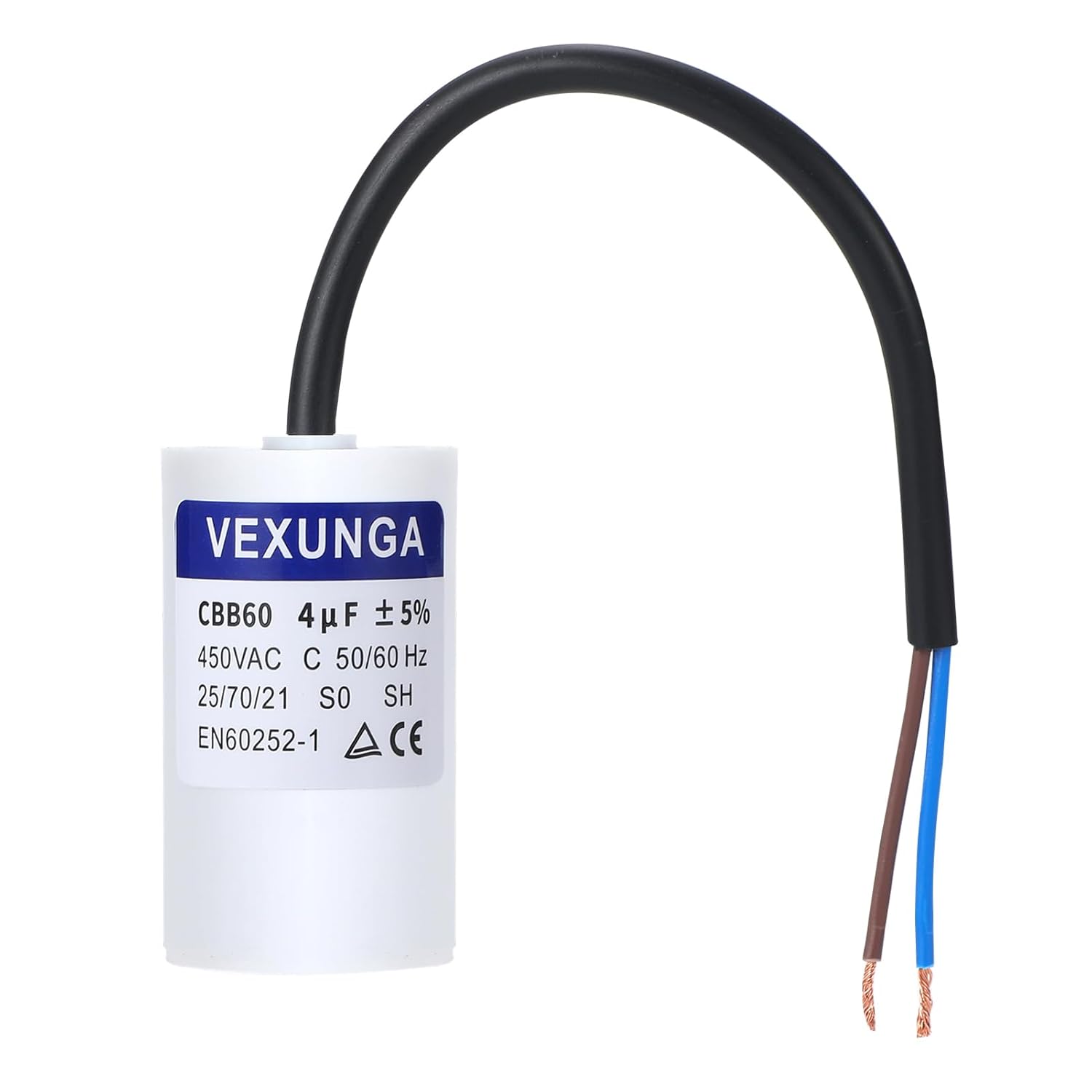 VEXUNGA CBB60 AC Condensateur 4uF 450V Condensateurs de Démarrage Moteur Volet Roulant 4MFD 450VAC SH 35x68MM 50/60Hz Avec Fil pour Pompe Piscine