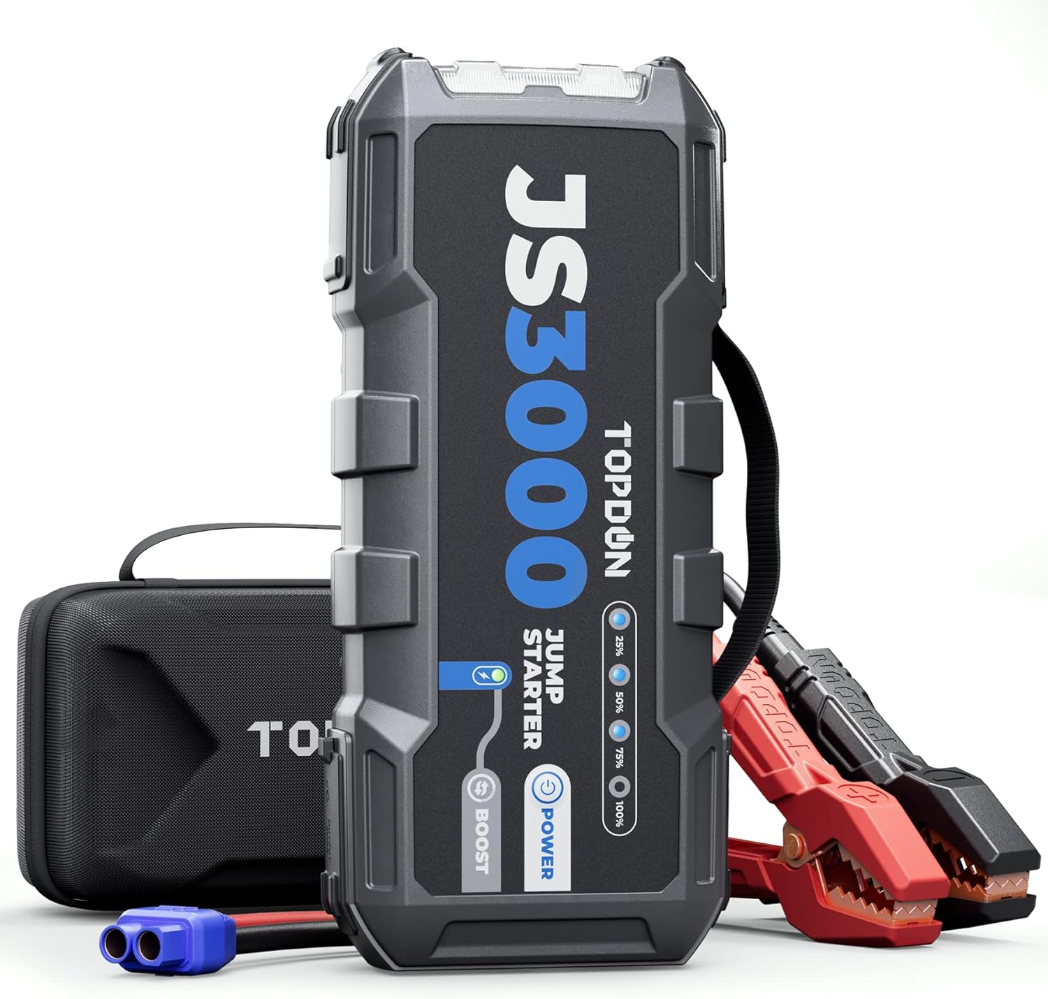 Booster Batterie, JS3000 Demarreur Batterie Voiture 3000A/24000mAh Jump Starter Moteurs Diesel Jusqu'à 9 L et 7 L, Charge Rapide USB Lampe Poche LED intégrée