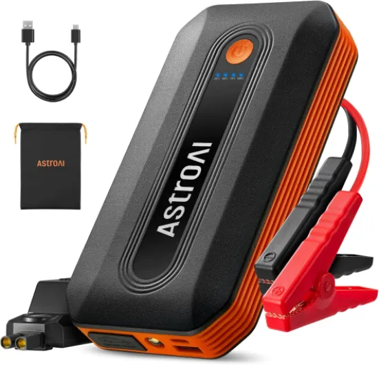 B8 Booster Batterie Voiture, Démarreur Batterie Voiture Portable 12 V (pour 5,5 L Diesel ou 7,0 L Essence), avec Protection Intelligente et Lumière LED pour Moto, Orange