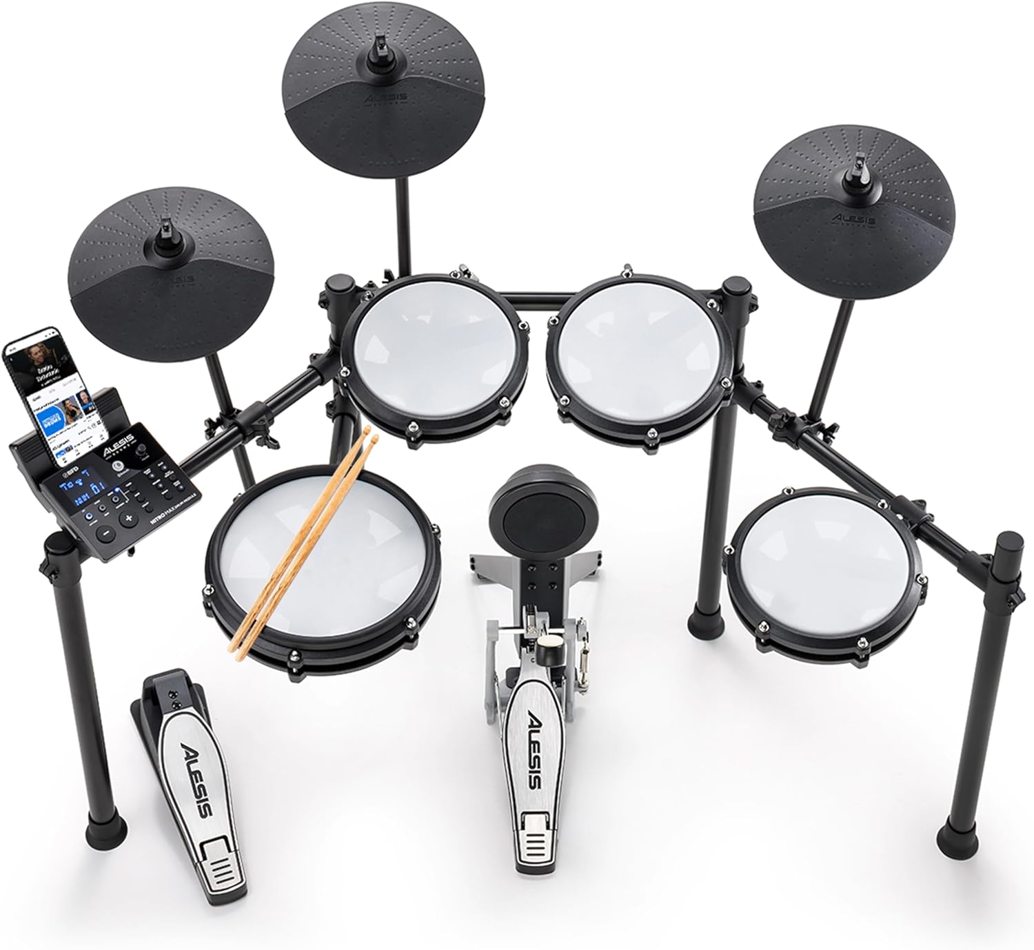 Alesis Nitro Max Kit Batterie Électronique avec Pads en Maille Silencieuse, Caisse Claire 10" Dual Zone, Bluetooth, 440plus Sons Authentiques, Drumeo, USB MIDI, Pédale de Kick