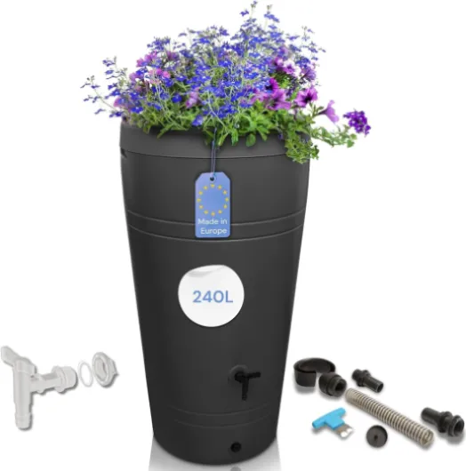 YourCasa Récipient pour Eau de Pluie 230 l - Design Decore - tonneau/réservoir d'eau de Pluie - avec Robinet - récupérateur Eau de Pluie - collecteur Eau de Pluie (Anthracite)