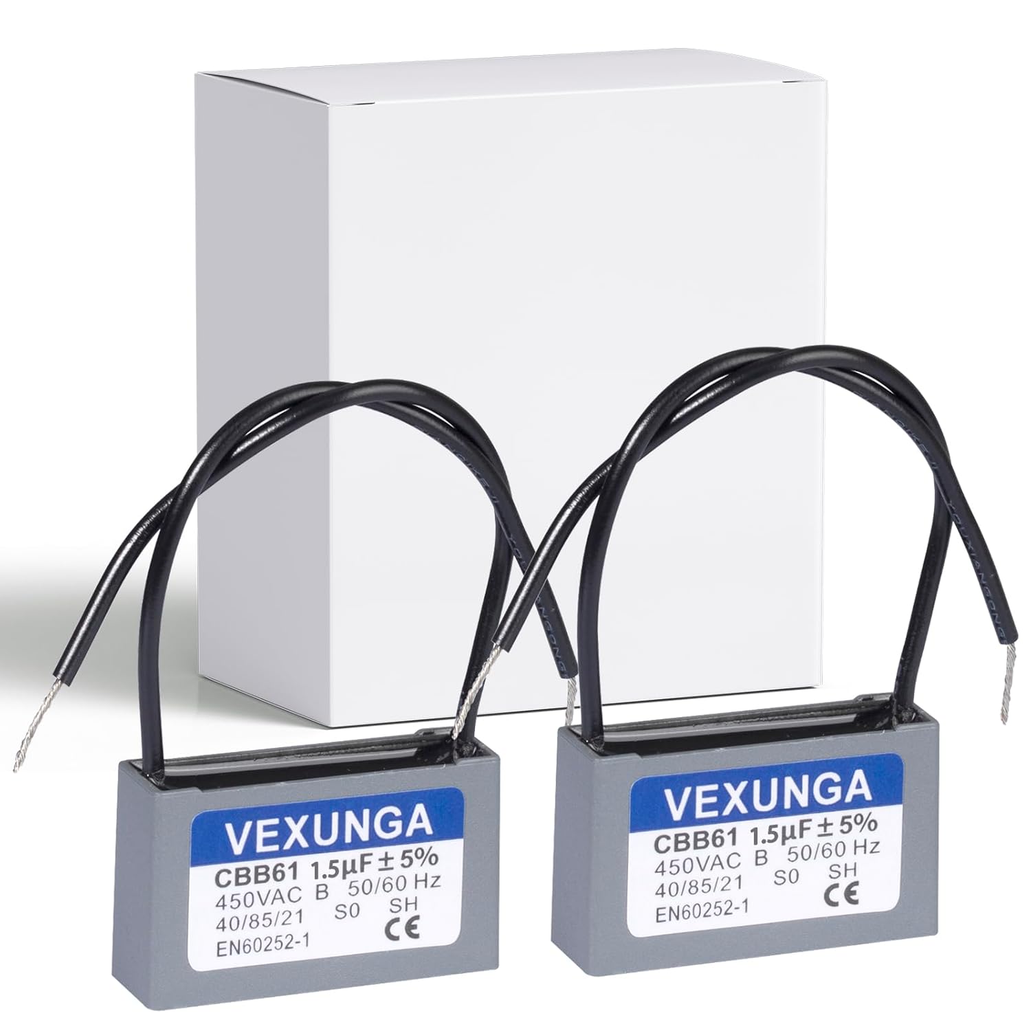 VEXUNGA CBB61 Condensateur 1,5uF 450V Condensateurs Ventilateur Moteur 1.5 uF 450V AC 50/60Hz pour Climatisation (2Pièces) 1.5uF