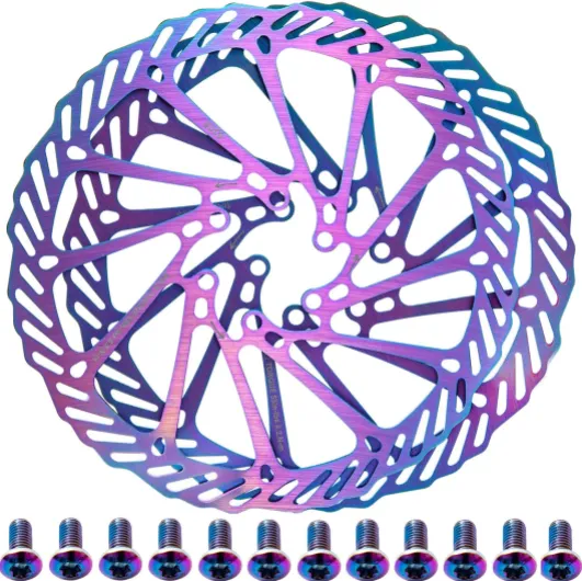 Rotor Disque Frein Vélo CNC 160/180mm - Acier Inoxydable 420 Martensitique, 12 Vis Titane, Dissipation Thermique Brevetée, Certifié EN14766 (VTT/Road/BMX) - 2 Pièces + Boulons multicolore 160mm
