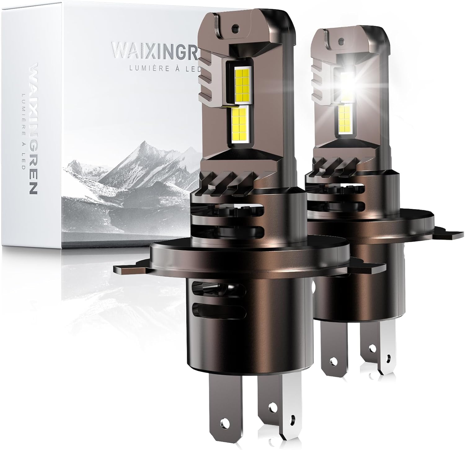 WAIXINGREN Ampoule H4 LED Voiture 36000LM, 120W, 6500K Lumière Blanche, Remplacement pour Halogènes, 1:1 Taille Halogène, Plug and Play, 70000+ Heures de Durée de Vie, 2 Pièces (H4/HB2)