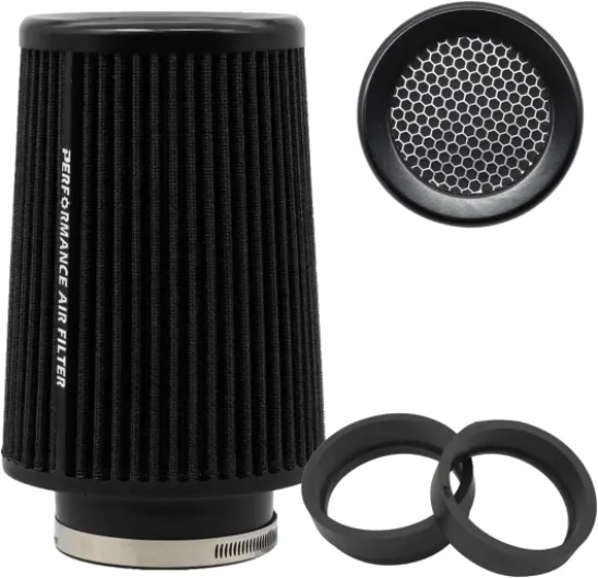 Filtre à air conique universel 76 mm, 89 mm, 101 mm, haute performance, entrée d'air, cône rond, filtre à air nettoyant pour voiture de course, sport, 3 tailles en 1 (noir-gris) Noir - Big