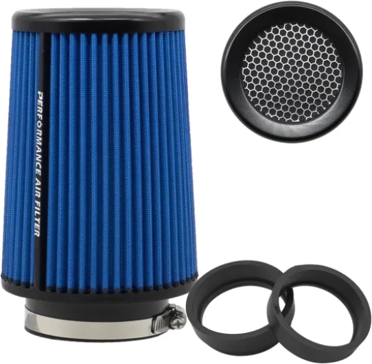 Filtre à air conique universel 76 mm, 89 mm, 101 mm, haute performance, entrée d'air, cône rond, filtre à air nettoyant pour voiture de course, sport, 3 tailles en 1 (bleu-gris) Bleu - grand format