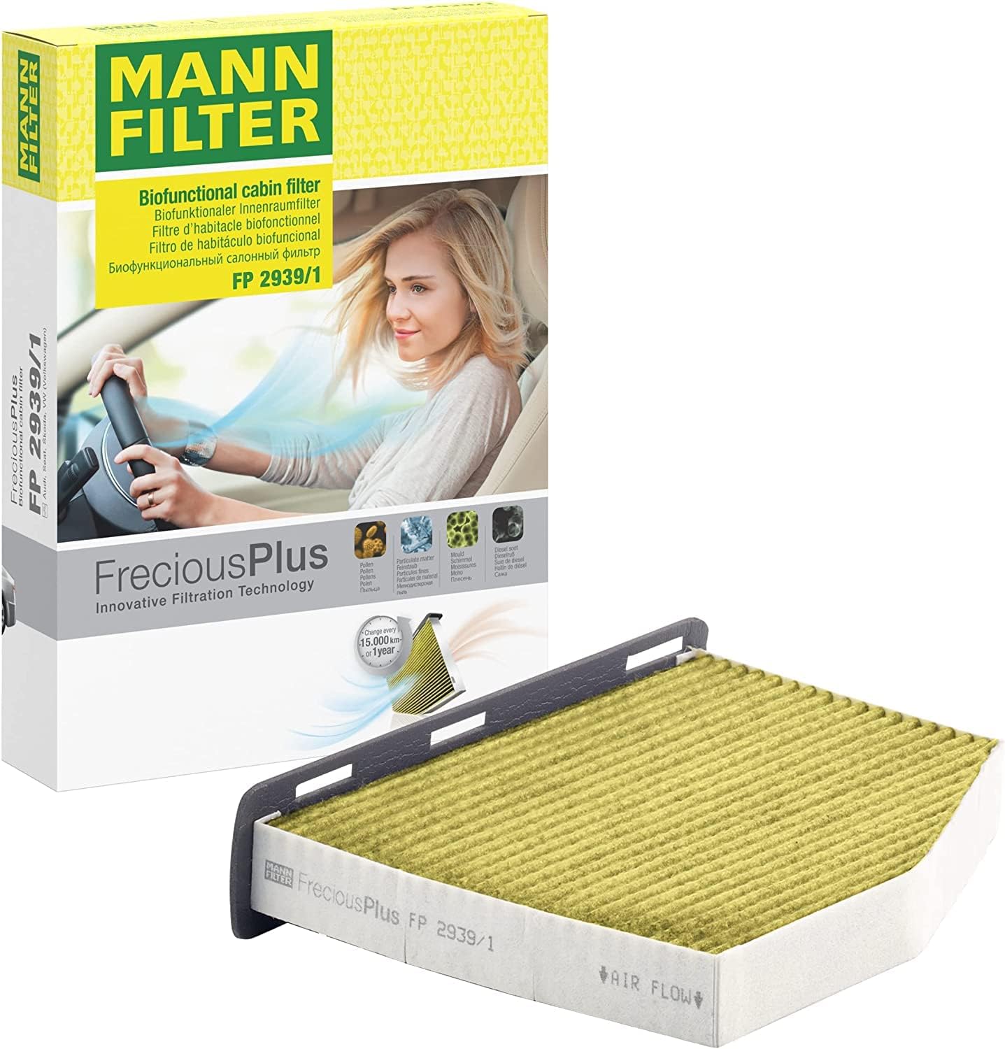 MANN-FILTER FP 2939/1 Filtre à air d'habitacle – FreciousPlus filtre à pollen bio-fonctionnel – Pour véhicule particulier, conduite à droite 28.8 x 14.3 x 3.4 cm FP