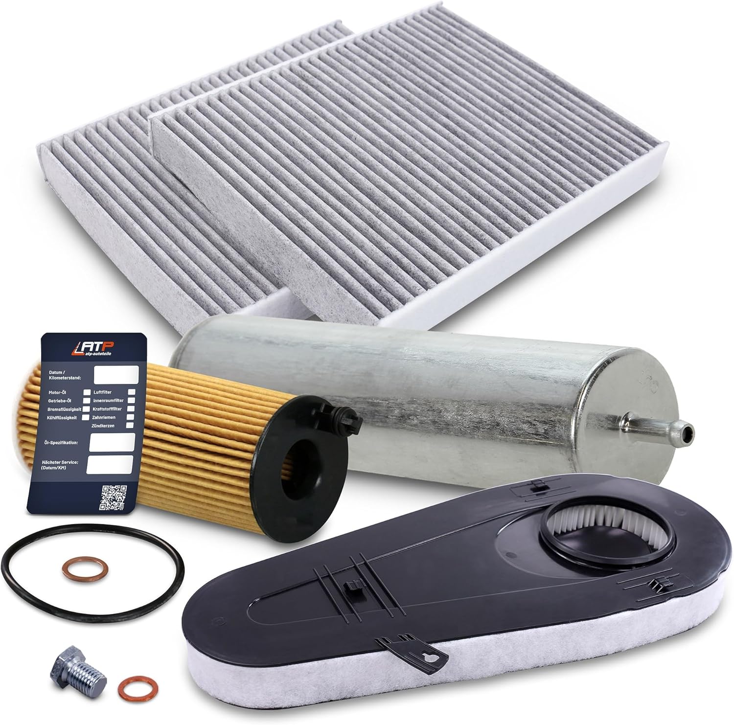 BESTPRICE Kit d'inspection Kit de filtration avec 1x filtre à huile, 2x filtre d'habitacle, 1x filtre à air, 1x filtre à carburant, 1x bouchon de vidange, Compatible avec BMW Série 5 (F10) (F07) (F11)