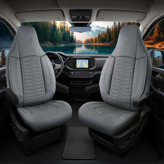 Housses de siège de voiture universelles pour camping-car et caravane - En tissu Lacoste - Gris - Compatible avec airbag - Kit de montage et kit de montage