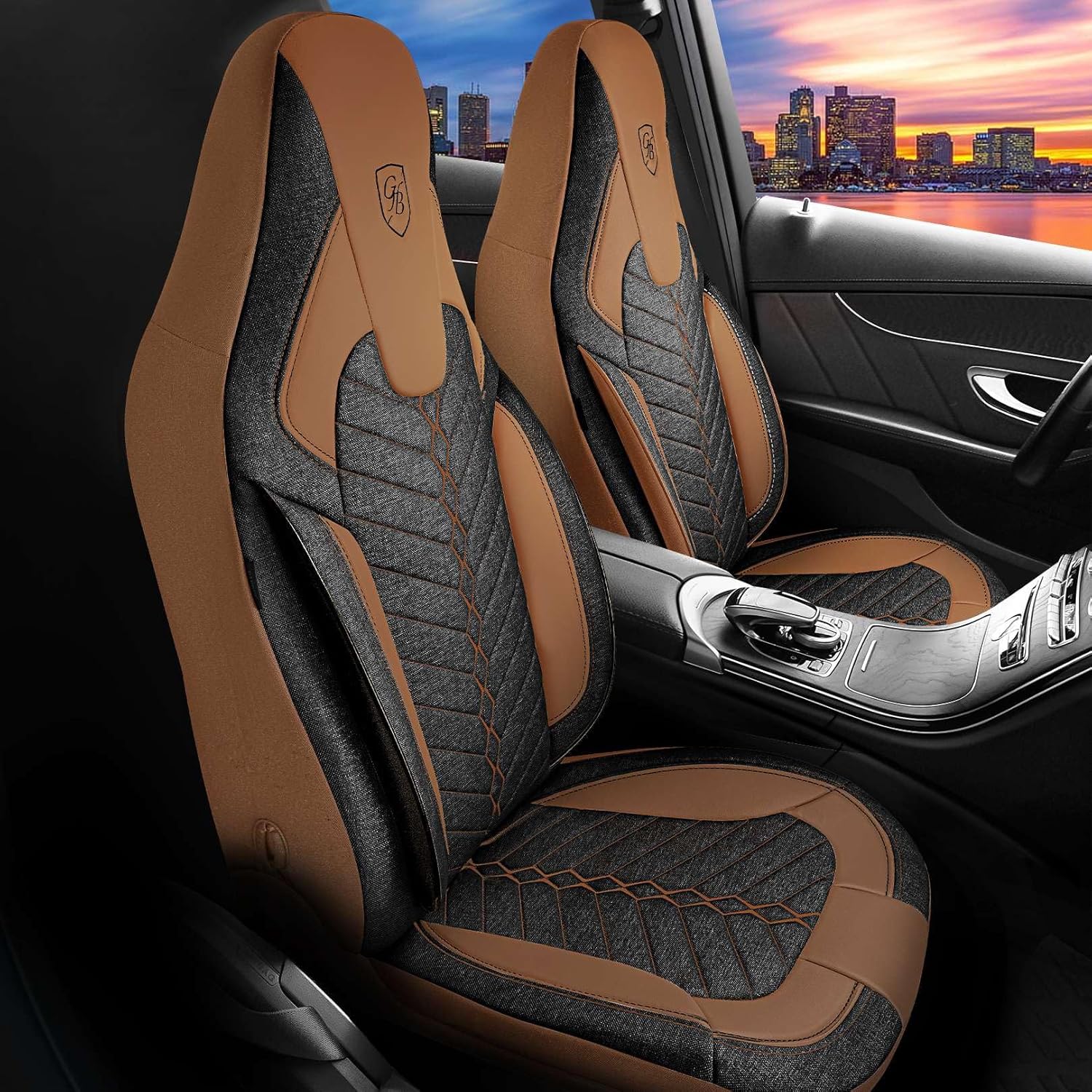 GIOVANNI BUTTI Housses de siège de voiture universelles pour voiture et SUV - En lin de qualité supérieure - Noir terre cuite - Compatible avec les airbags - Kit complet avec kit de montage Noir - Terre cuite