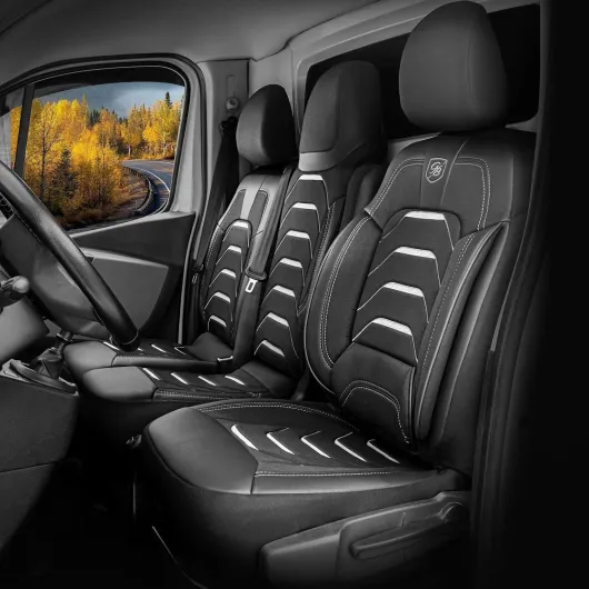 Housses de Siège Auto Universelles 2+1 pour Renault Master (2011-2025), Opel Movano (2022-2024) - Housses de Siège Avant Voiture en Lin, Noir Gris, Housse de Protection Voiture Double Noir/gris - 2+1 Renault Master (2011-2025) et Opel Movano (2022-2024)