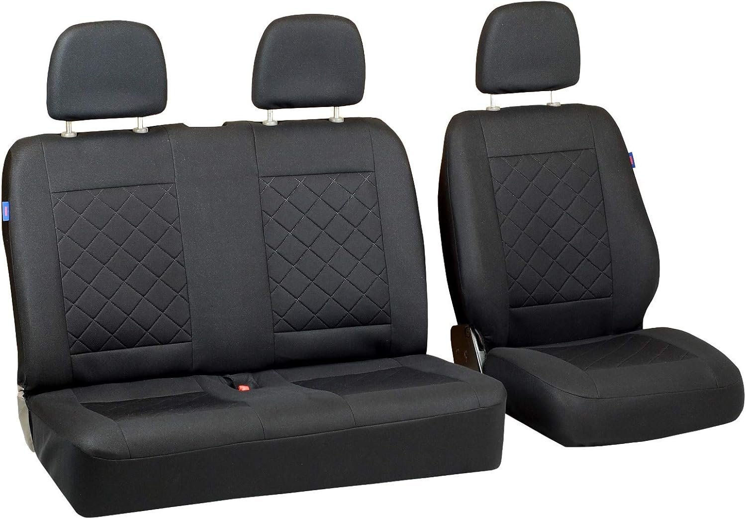 Housses De Siège pour Peugeot Expert - Ensemble De Housses 1+2 - Couleur Premium Carrés Noirs