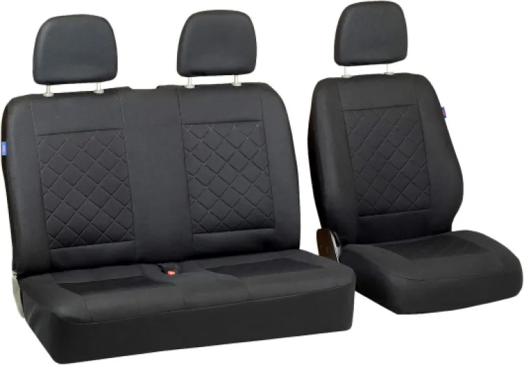 Housses De Siège pour Peugeot Expert - Ensemble De Housses 1+2 - Couleur Premium Carrés Noirs