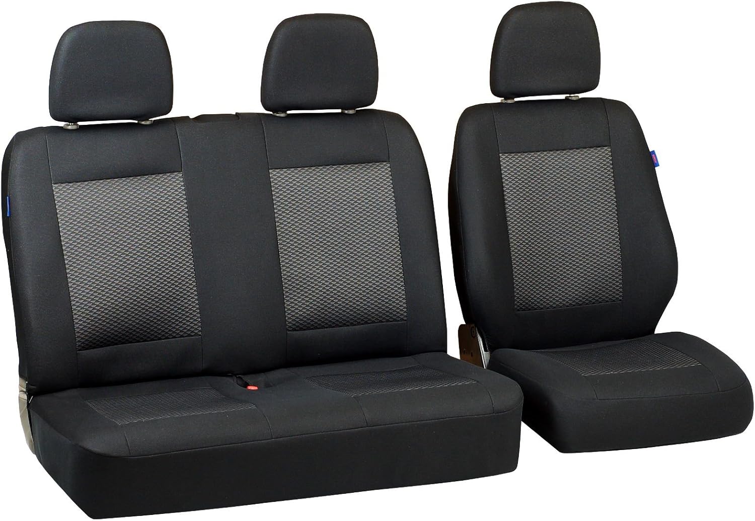 Housses De Siège pour Peugeot Expert - Ensemble De Housses 1+2 - Couleur Premium Noir avec des Triangles Gris