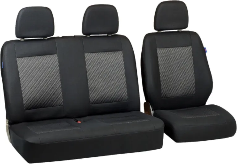 Housses De Siège pour Peugeot Expert - Ensemble De Housses 1+2 - Couleur Premium Noir avec des Triangles Gris