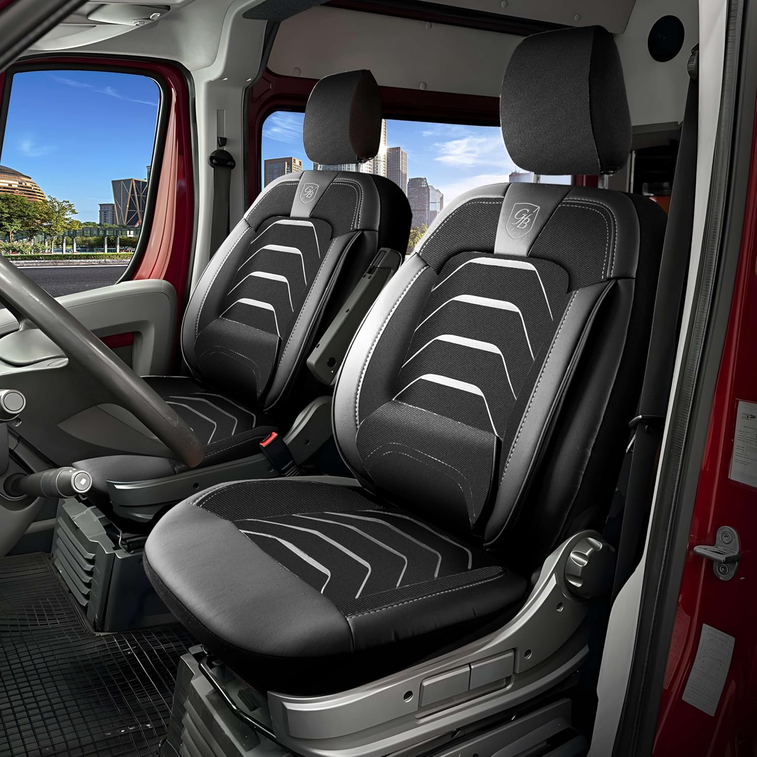 GIOVANNI BUTTI Housses de siège de voiture universelles 1+1 pour Fiat Ducato, Peugeot Boxer, Citroën Jumper (2014-2024) – Housse de siège avant en lin – Noir et gris – Kit de montage Noir/gris - 1+1 Fiat Ducato, Peugeot Boxer, Citroën Jumper (2014-2024)