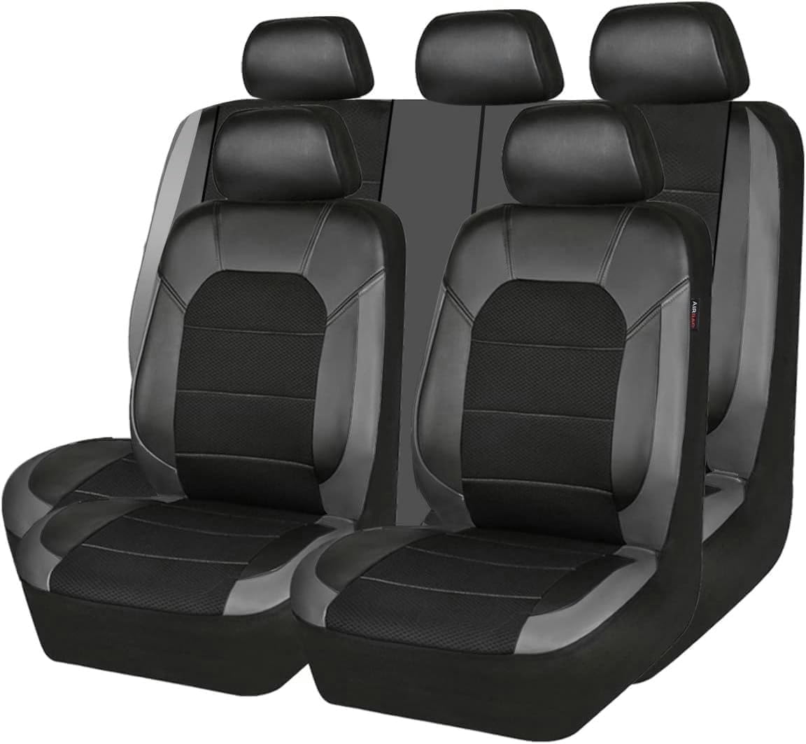 Lot de housses de siège de voiture universelles pour VW Volkswagen GLI/Multivan T7/T-ROC/T-ROC Cabriolet/T-Cross/Sharan Accessoires de voiture Noir/gris noir/gris Sitzbezügesets