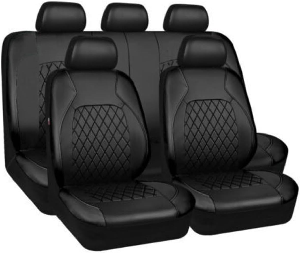 Housse de Siege Voiture pour Volkswagen VW Polo V (6R, 6C) 2011 2012 2013 2014 2015 2016 2017 2018,9PCS Cuir Couvre Sieges pour Avant et Arrière Facile à Installer,A/9pcs Set Black normal A/9pcs Set Black