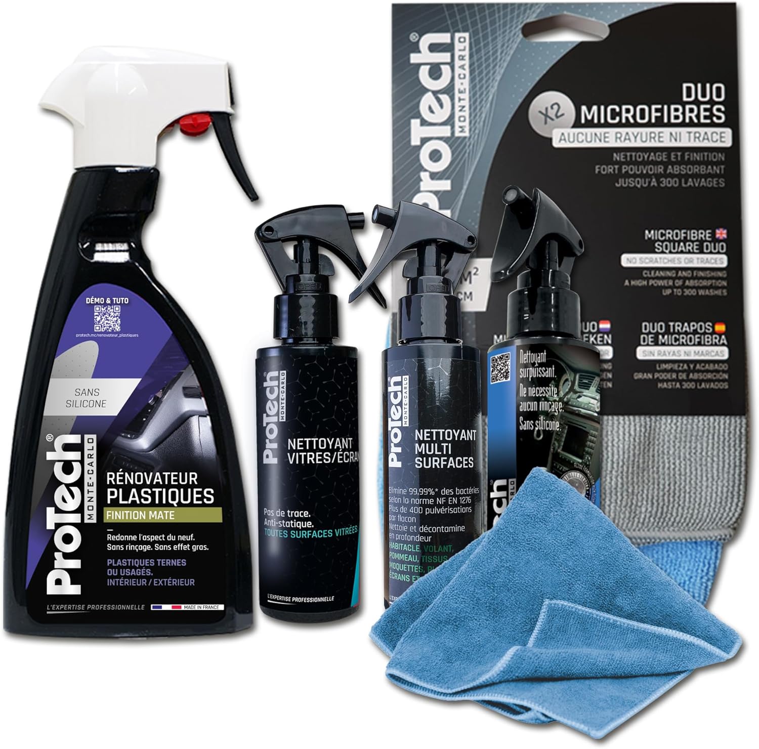 MC - Kit Nettoyage Voiture Intérieur - Rénovateur Plastiques Voiture Interieur avec Nettoyant Vitre Voiture et accessoires voitures - Kit Nettoyage Voiture Interieur Complet 5 Pièces