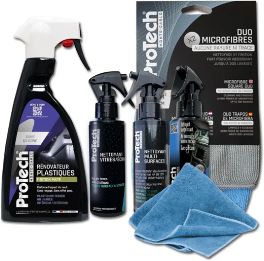 MC - Kit Nettoyage Voiture Intérieur - Rénovateur Plastiques Voiture Interieur avec Nettoyant Vitre Voiture et accessoires voitures - Kit Nettoyage Voiture Interieur Complet 5 Pièces