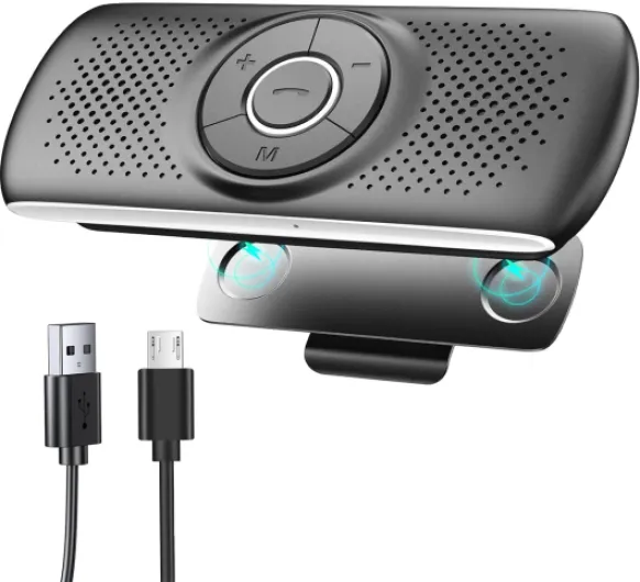 Kit Main Libre Voiture Bluetooth 5.0 avec Clip, Emplacement pour Carte TF, Microphone Intégré, Prise en Charge de Siri et Google Assistant, pour la Musique, Le GPS et Les Appels