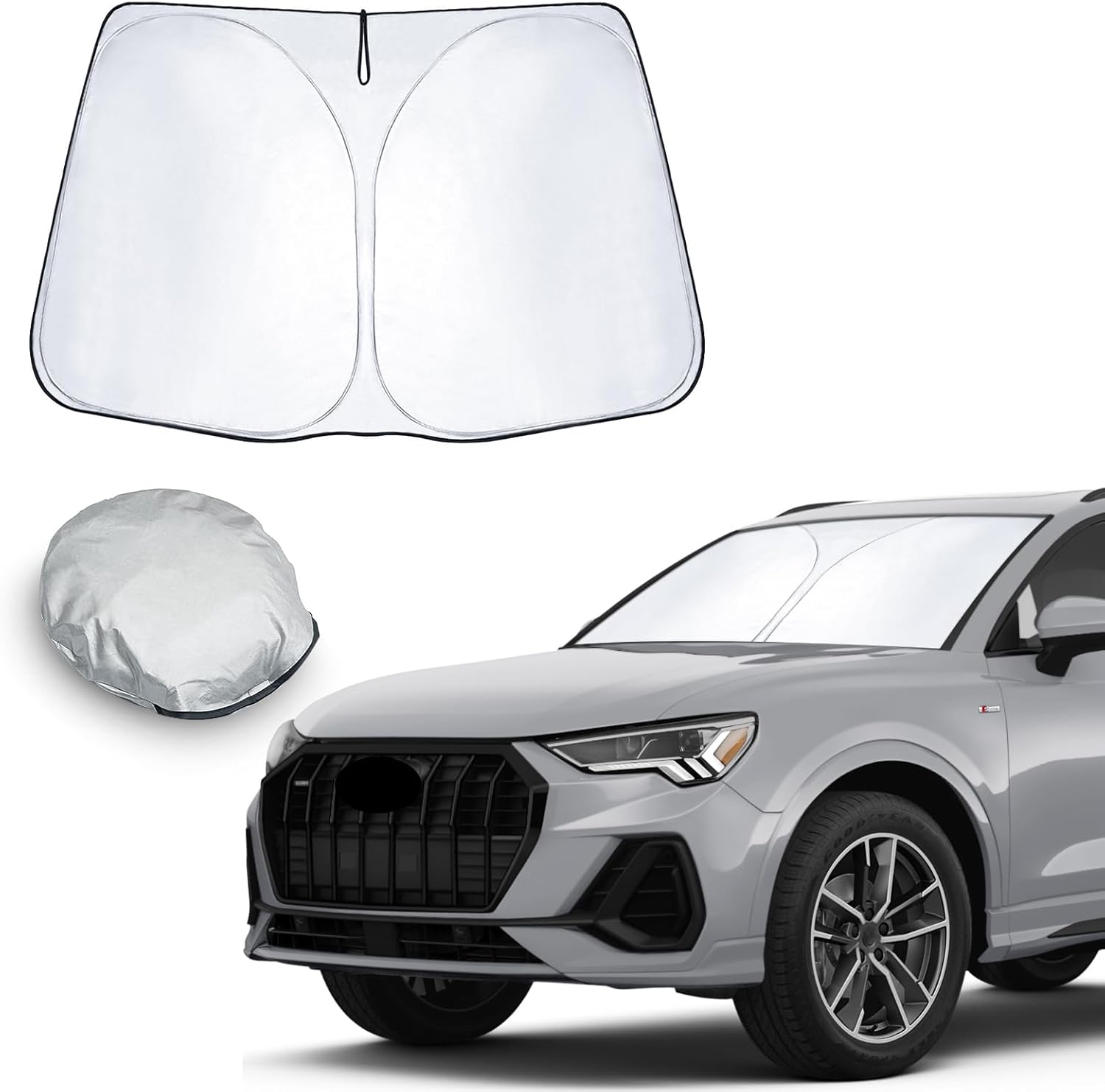 CDEFG Compatible avec Audi Q3 F3 8U 2013-2024 2025 Pare-Soleil de Voiture Couverture de Pare-Brise-Soleil Pare Voiture Protection Parebrise Anti UV Isolation la Chaleur et Soleil Accessoires Q3 F3 8U 2013+
