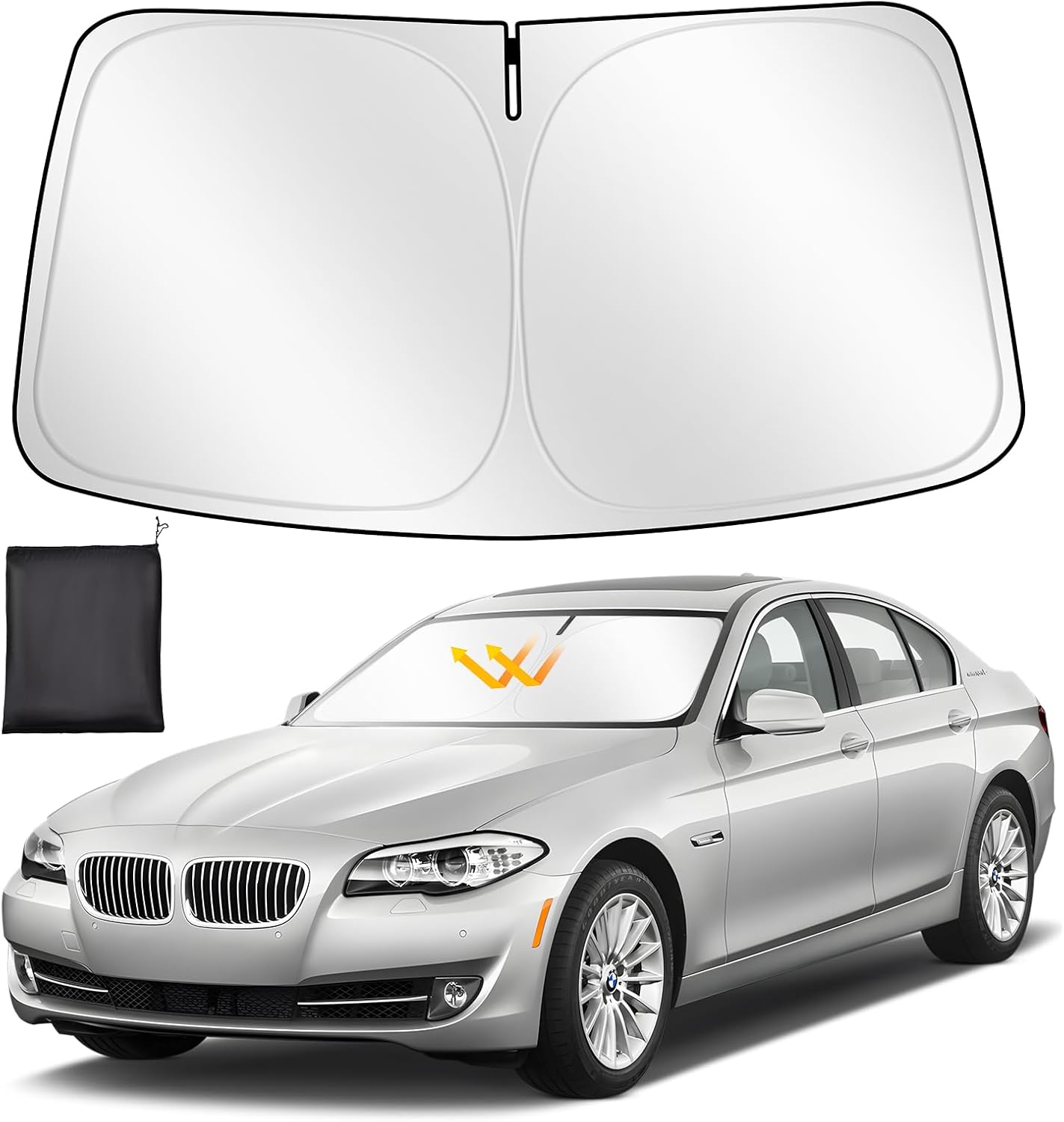 Pare Soleil Voiture Pare Brise Avant sur Mesure pour BMW 5 Series 2017-2023, Pare Soleil Pare Brise Pliable, Epais et Réfléchissant en Bloque Les Rayons UV et Garde la Voiture Plus Fraîche