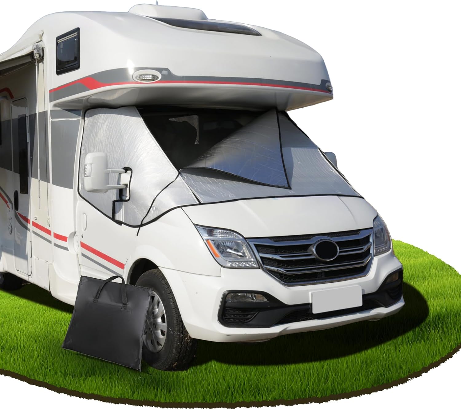 Housse de pare-brise thermique argentée fermeture éclair extérieure pour Fiat Ducato Citroen Relay Peugeot Boxer 2006-2024 Camping-car hiver avec sac de transport