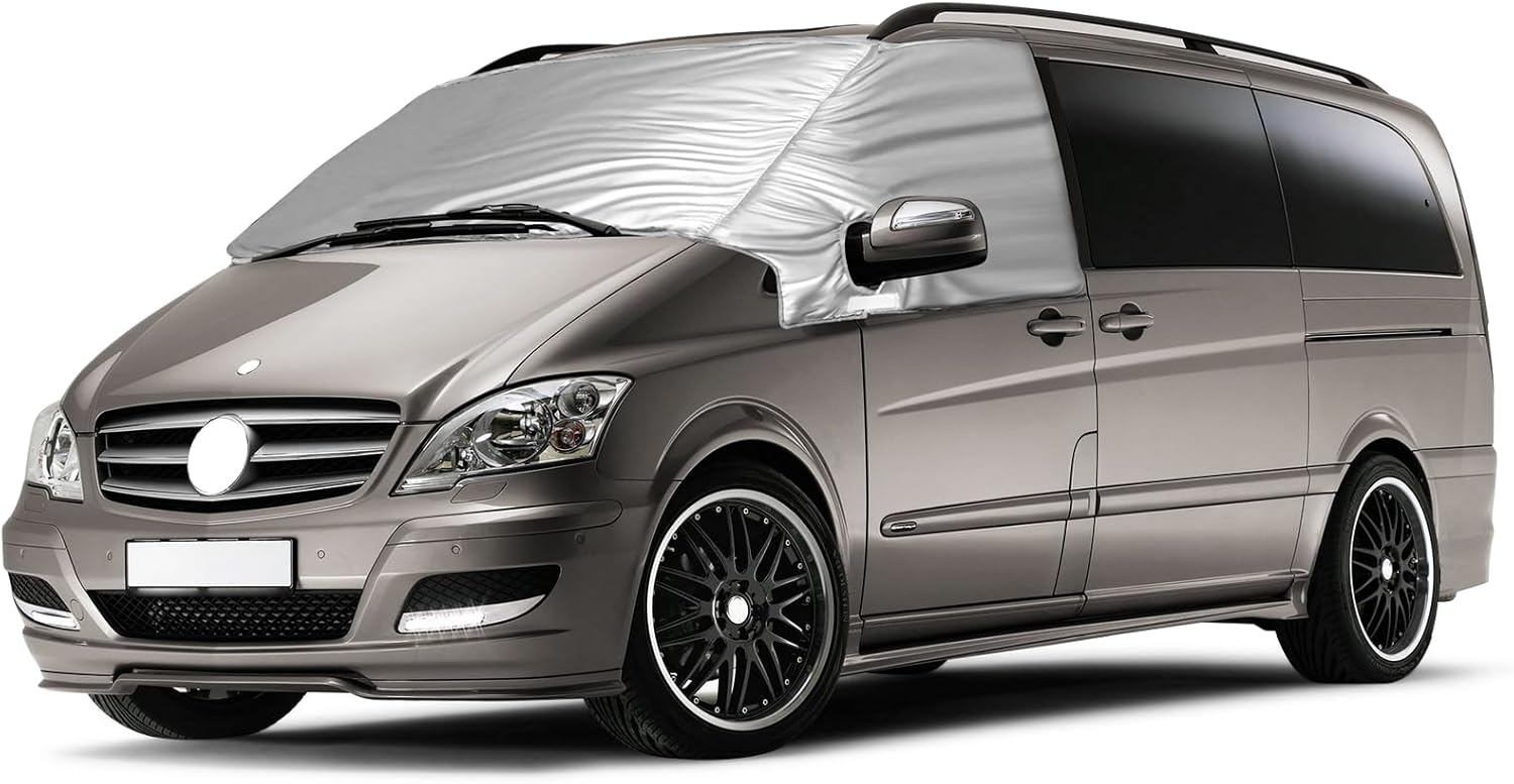 Housse Pare-Brise Thermique Externe pour Mercedes-Benz Viano/Vito W639 2003-2014, Housse Pare-Brise Avant Tethermique Pliable, Argentée Vito 2003-2014