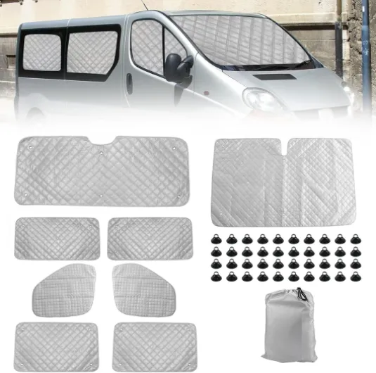 Tapis Thermique Voiture Remplacement pour Renault Trafic SWB 2001-2014 8 Pièces, Protection Solaire Pare-Brise Remplacement pour Opel Vivaro SWB 2001-2014, Ensemble de Pare-Soleil Pliable for Trafic 2001-2014 SWB-8PC