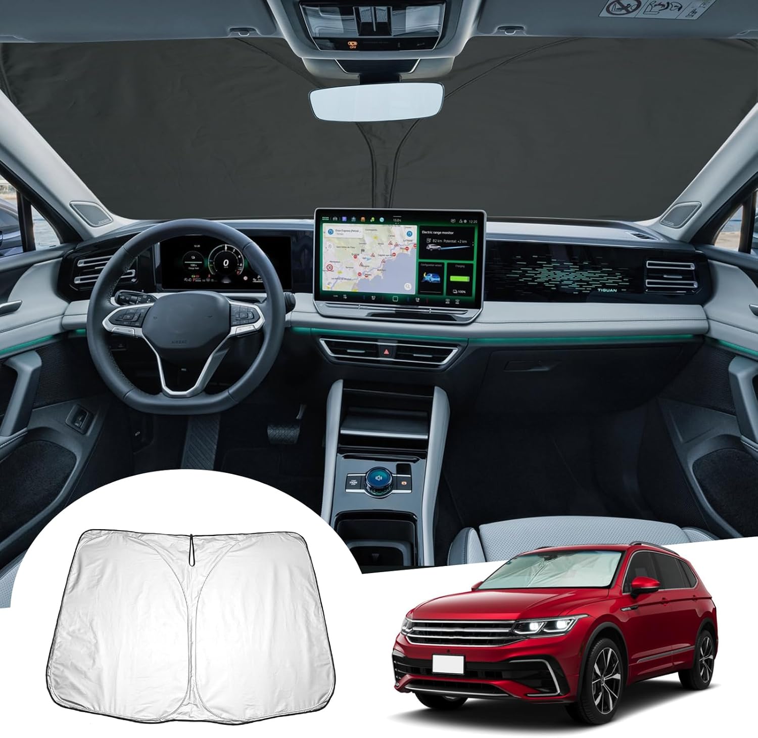 Compatible avec VW T1-guαn 3 2024 2025 Pare-Soleil pour Pare-Brise avant intérieur, T1-guαn III 2024 Parasol Protection Solaire, Refroidissement Protection UV, T1-guαn 3 Accessoires T1-guαn 3 2024+