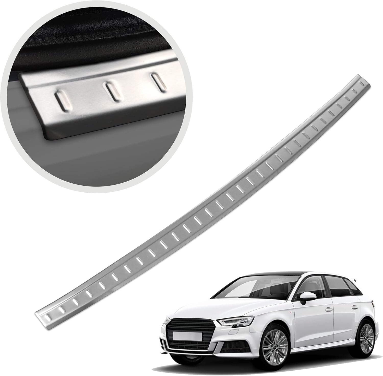 Protection de Pare-Chocs arrière - Compatible avec Audi A3 8V Sportback 2012-2020 - Acier INOX brossé, Argent Mat