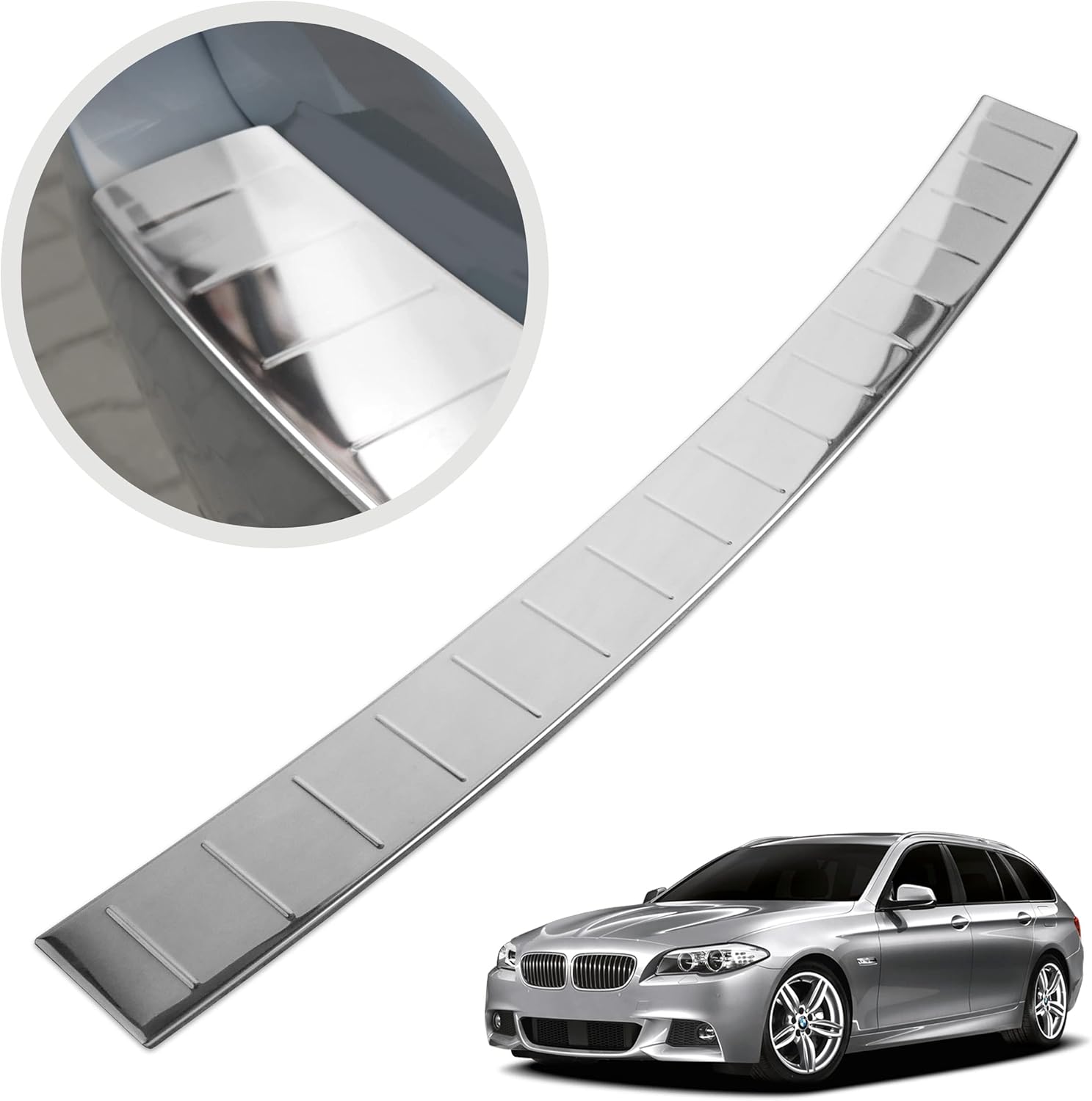 Protection de Pare-Chocs arrière - Compatible avec BMW 5 F11 Avant 2010-2017 - Acier INOX Poli/Chrome - Protection de seuil de Coffre pour protéger Votre Voiture des Rayures