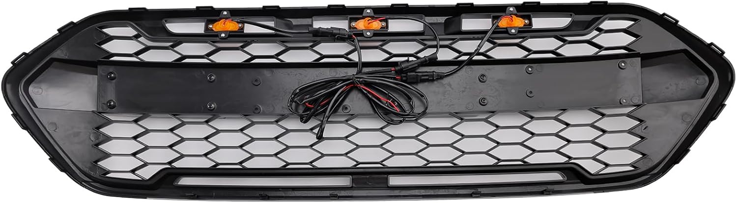 Artudatech Grille de Pare-Chocs Avant Gloss Black Front Bumper Grille Fit for Ford Transit Custom Trail 2018-2023 3LED