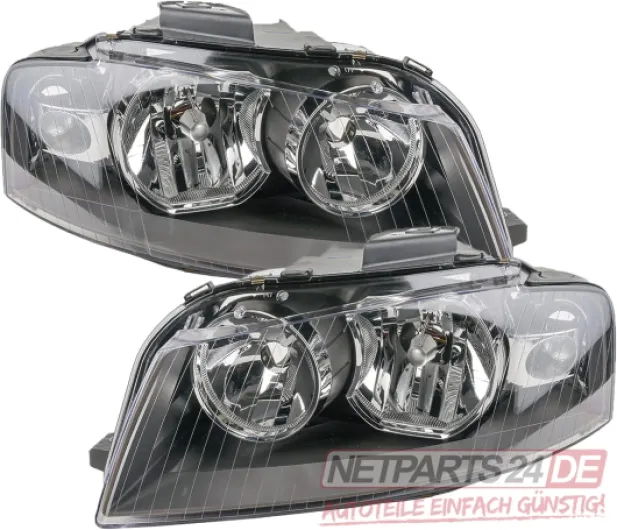 Johns, Jeu de phares pour Audi A3 8P à partir de 06/2003 à 07/2008 Kit H7/H7 li+re