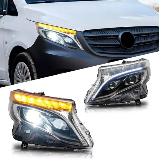 LED Phares compatibles avec Mer*cedes Be*nz V-class Vito W447 3rd Gen EQV MPV VAN 2016-2023, feux avant avec clignotants séquentiels, Blue DRL, paire A Phares