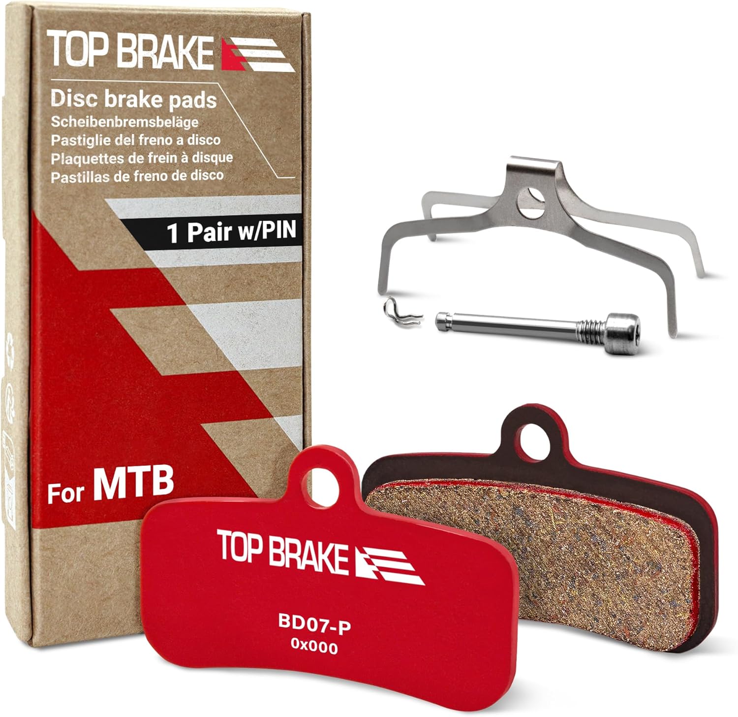 TOP BRAKE Plaquettes de Frein à Disque compatibles avec Shimano 4 Piston Saint BR M810 M820 Deore XT M8020 M8120 Tektro TRP - VTT/VTTAE/Descente/Sentier/All Mountain/Enduro/Cyclisme Rouge (VTT) 1 paire - avec fixation