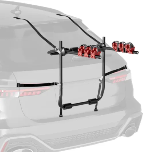 Porte vélos pour hayon/bicorps – capacité 3 vélos, 45 kg – en Acier Q195, ABS, Mousse – pour Capot arrière – vélos Tout Terrain, VTT, VAE, vélos électriques – avec Sangles Porte-vélos pour coffre