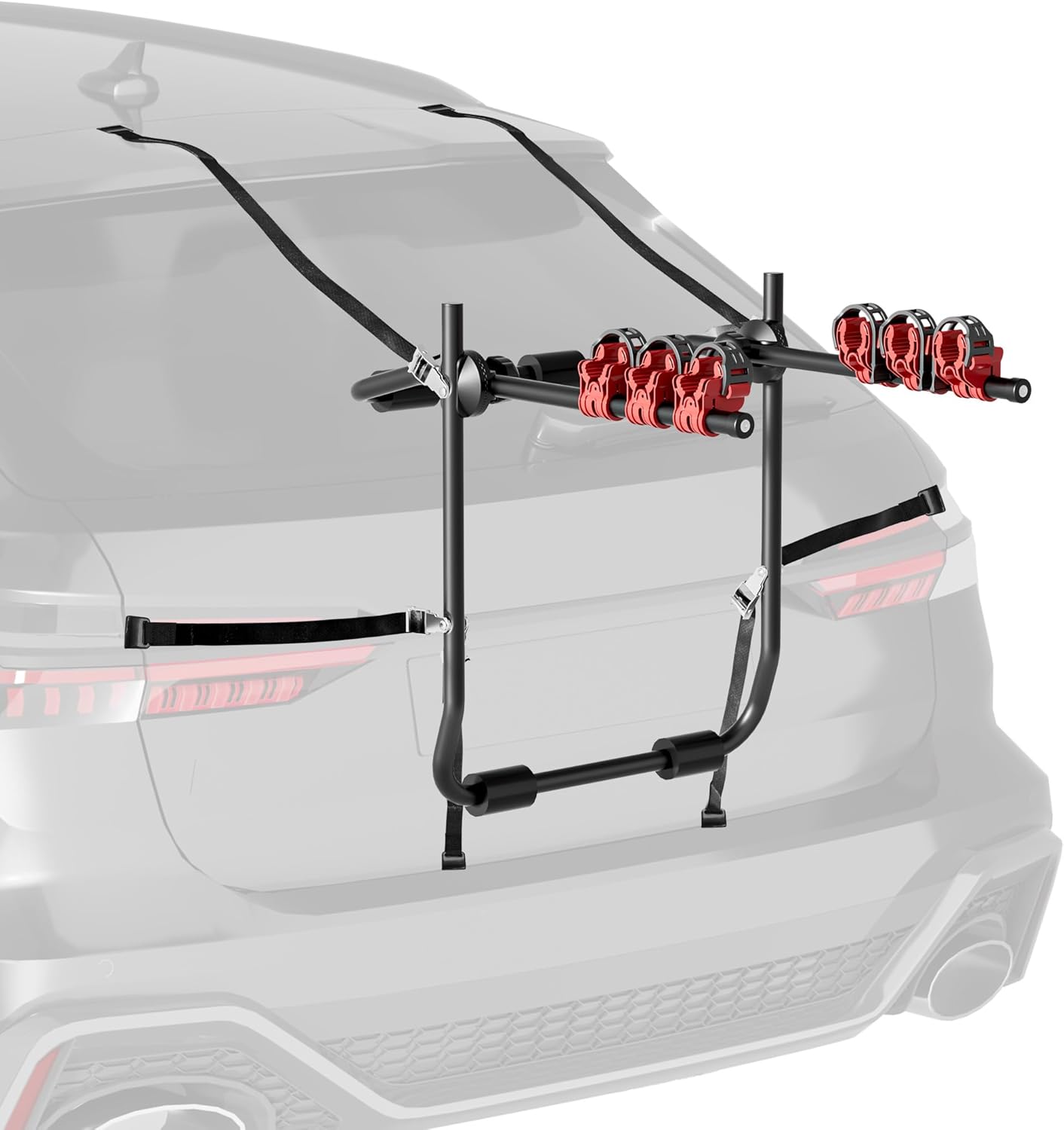 Porte vélos pour hayon/bicorps – capacité 3 vélos, 45 kg – en Acier Q195, ABS, Mousse – pour Capot arrière – vélos Tout Terrain, VTT, VAE, vélos électriques – avec Sangles Porte-vélos pour coffre