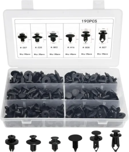 190 Pièces Clips De Fixation Voiture, 6 Taille Pieces Auto, Rivet Plastique, Clips Voiture, Agrafe Carrosserie pour Pare-Chocs Porte de Voiture Fender Push Kit de Remplacement