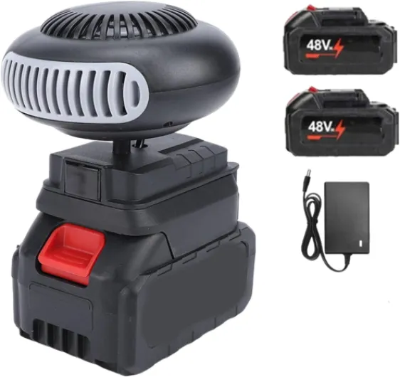 Chauffage D'appoint alimenté par Batterie, Chauffage Voiture Portable Sans Fil, avec Deux Batteries et un Chargeur, Chauffage Rapide,Dégivrage, Désembueur,Pour Maison,Bureau, Suv,Bureau (48V)