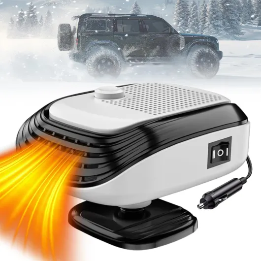 Chauffage de Voiture 12/24V 150W, Chauffage D'appoint Chauffage et Refroidissement, Ventilateur Base Rotative à 360 degrés Chauffage Rapide du Pare Brise de Voiture Plug in Allume Cigare (Blanc-12V)