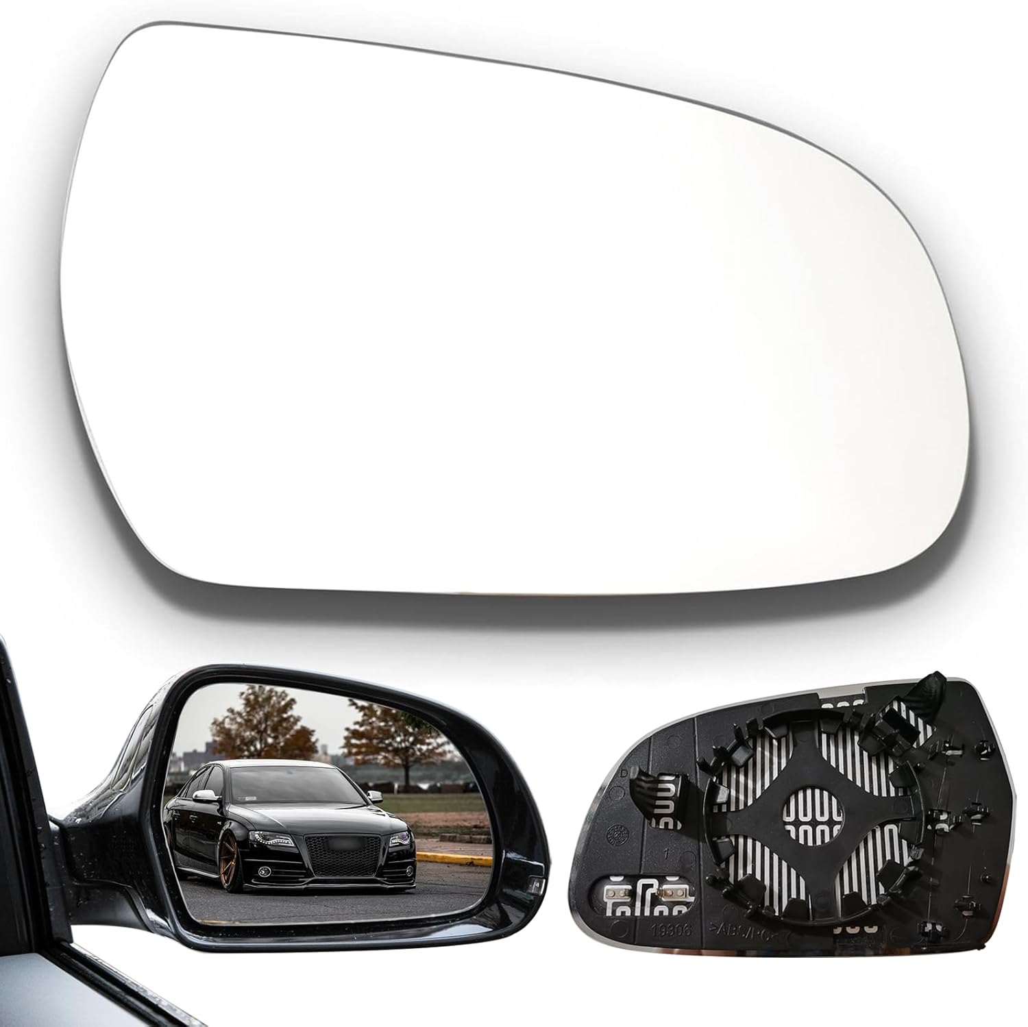Rétroviseur Extérieur Voiture Droite Compatible avec Verre de Rétroviseur Audi A3 A4 A5 Réglable Verre de Rétroviseur Asphérique Chauffant avec Support de Montage