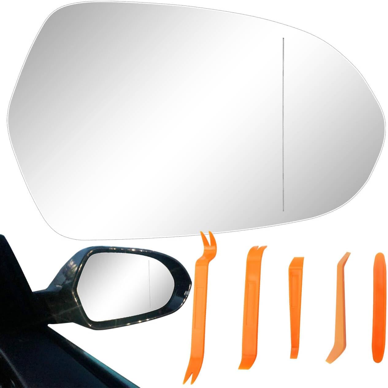 Verre de Rétroviseur Pemplacement pour Audi A6(4G)2011-2018/A6 Allroad(4G)2012-2018/A6 Avant(4G)2011-2018 Chauffant côté passager(Droite) avec Plaque de Support Rétroviseur Extérieur Réglable