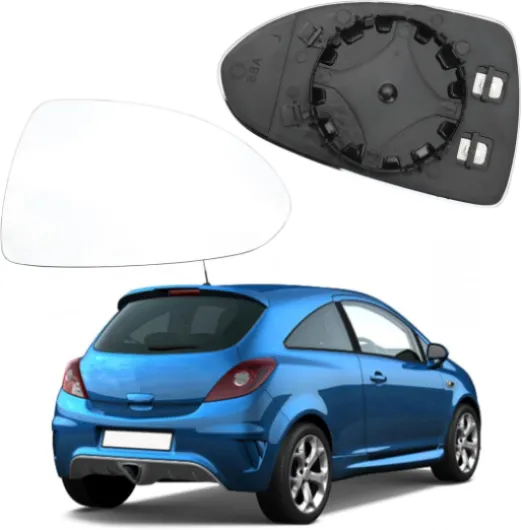 Miroir Glace Verre de Rétroviseur Chauffant Droit pour Opel Corsa D Opel Corsa E, Retroviseur Glace de Rétroviseur avec Plaque de Support Opel Corsa-Droit