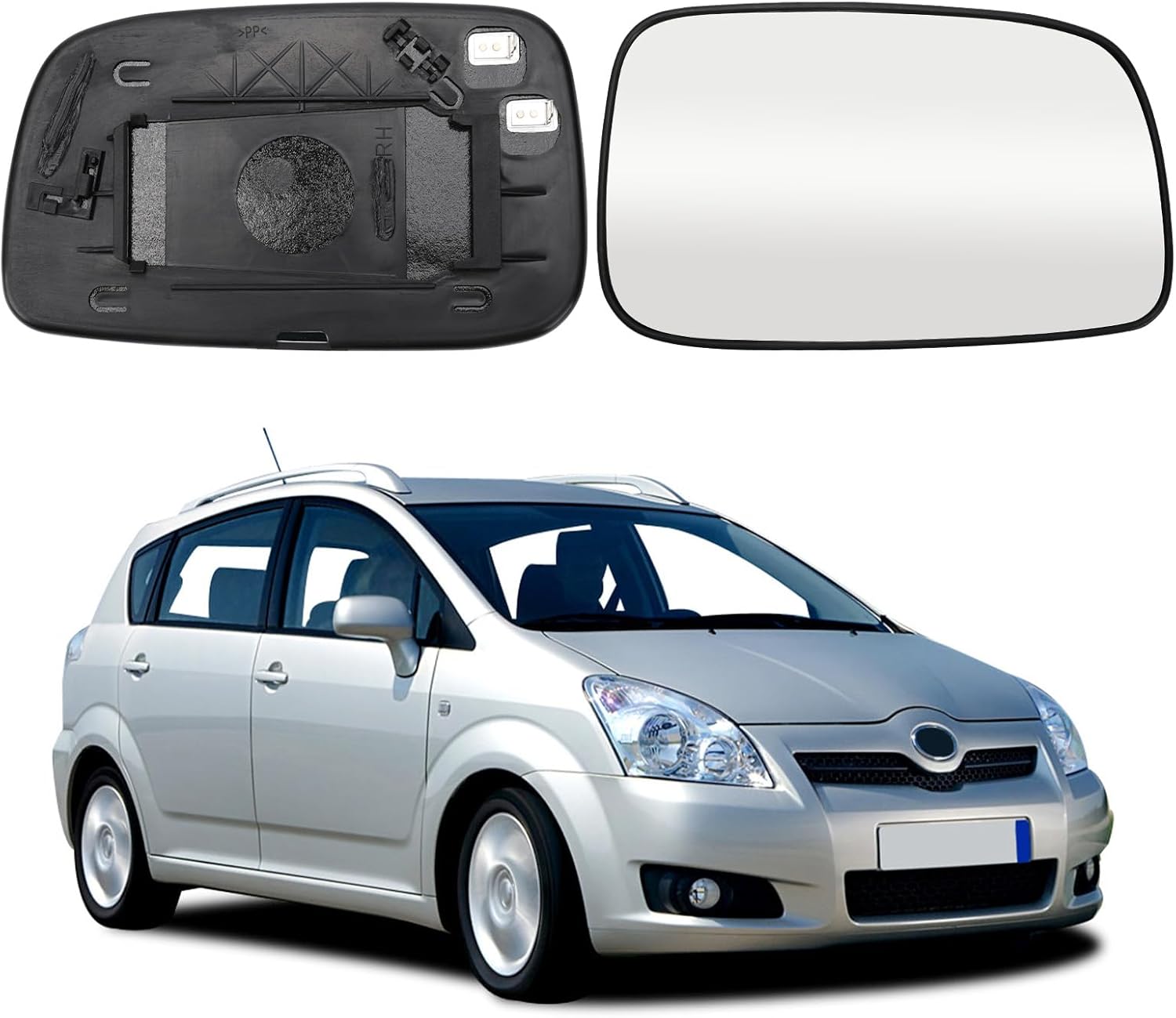 Verre de Rétroviseur Remplacement pour Toyota Corolla Verso 2004-2009, Rétroviseur Extérieur Réglable Adapté, Lente di Retromarcia, Rétroviseur avec Fonction Chauffante (Droite) for Corolla 2004-2009-Droite