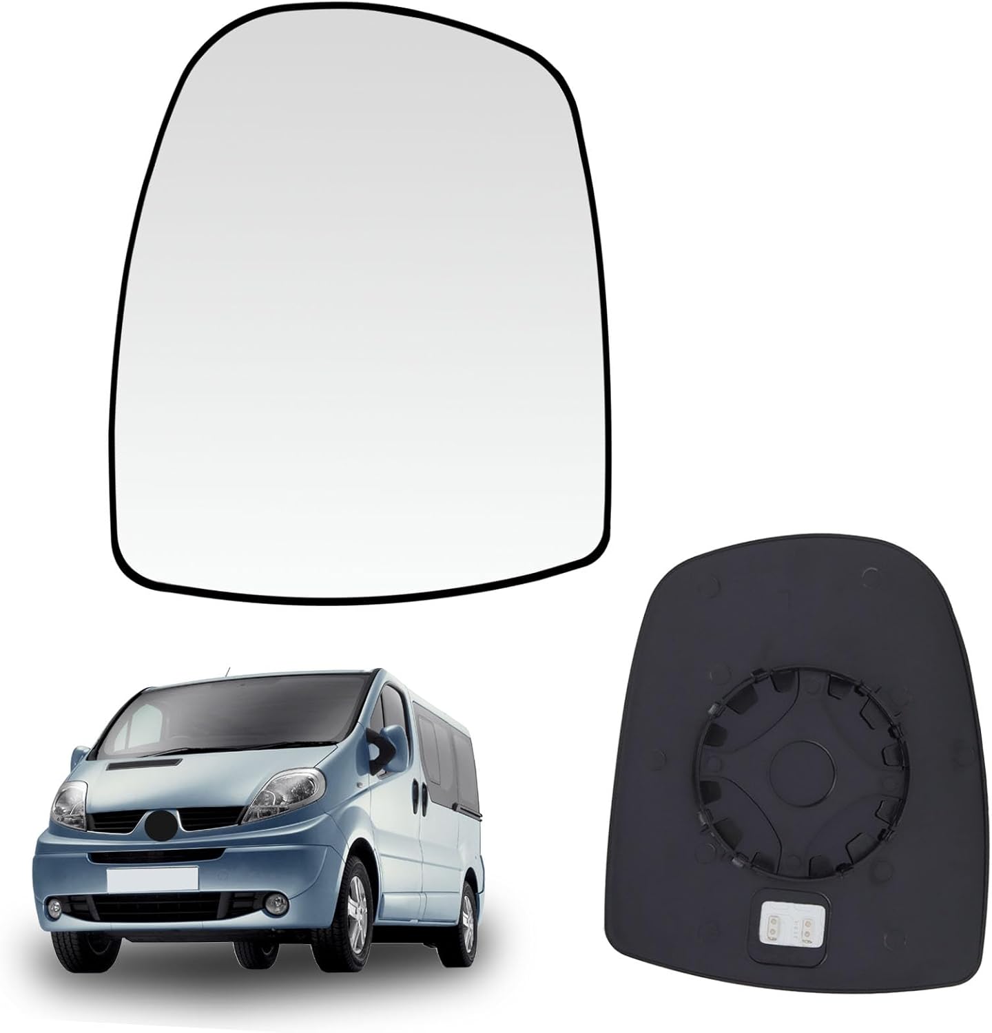 Mingke Verre de Rétroviseur Gauche Compatible avec Renault Trafic MK2 Opel Vivaro A Nissan Primastar 2001-2014,Glace Retroviseur Exterieur avec Chauffant et Plaque de Support