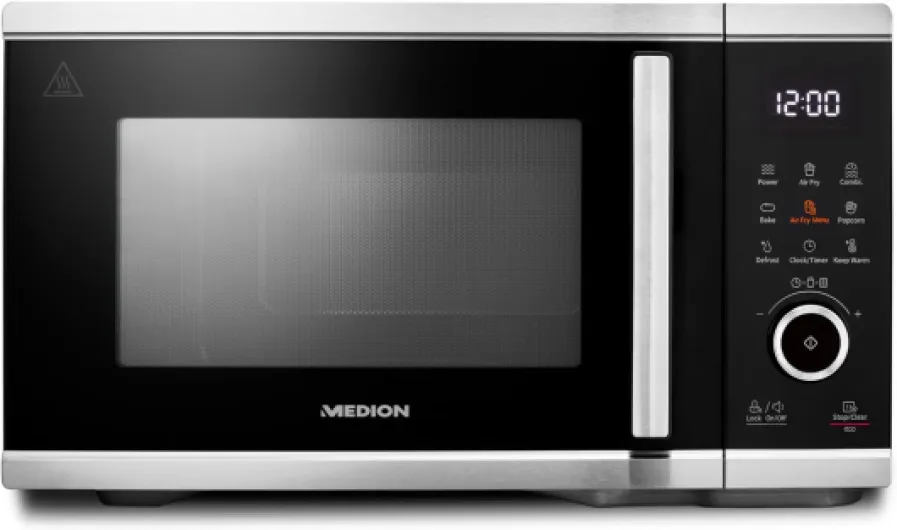 Micro-onde avec air fryer (Friteuse sans huile à air chaud integrée, 25L, 900W, 1500 W air chaud, 10 programmes automatiques, 10 niveaux de puissance, mode décongeler, MD11499) noir